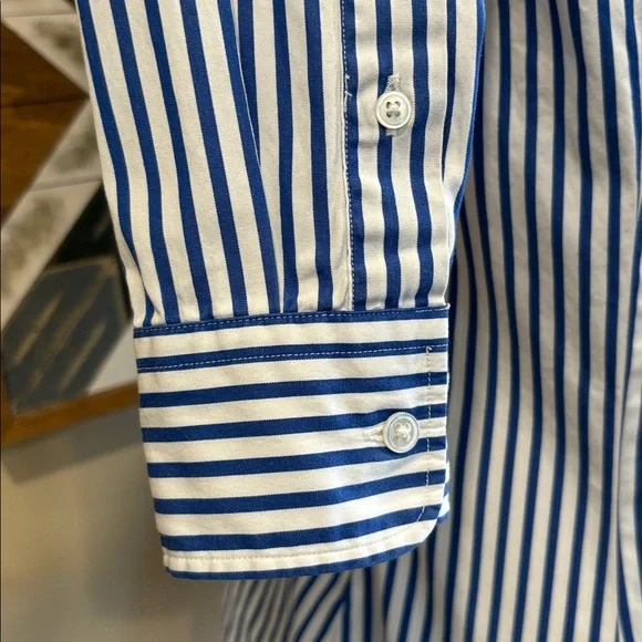 Ralph Lauren Vintage Blue and White Striped Button Up Ruffle Blouse size 4 - Picture 8 of 12